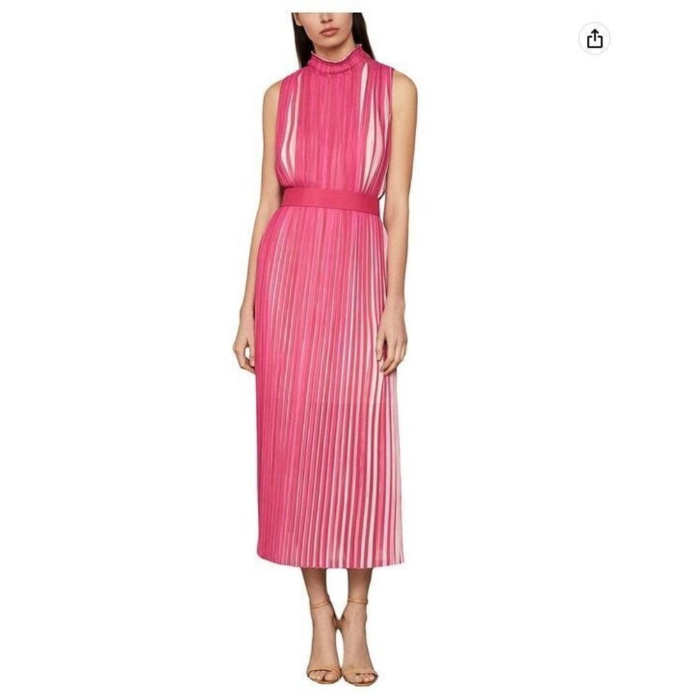 BCBGMaxAzria Mock Neck Pleated Belted Midi Dress NWT Size XL